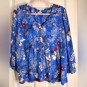 Westbound Vibrant Blue and Red Floral Blouse